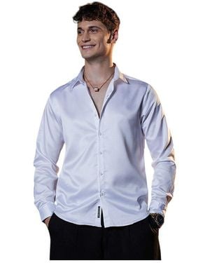 Campus Sutra Chalk Satin Lustre Shirt - Blue