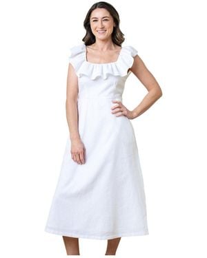 Hope & Henry Linen Ruffle Collar Midi Dress - White
