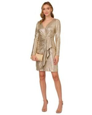 Adrianna Papell Foiled Long Sleeve Dress - Natural