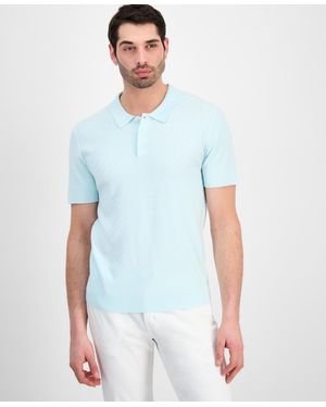 Alfani Basketweave Short-sleeve Polo Sweater - Blue