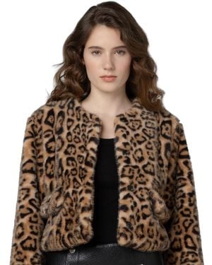 Blank NYC Animal Instinct Leopard-print Faux Fur Collarless Jacket - Brown