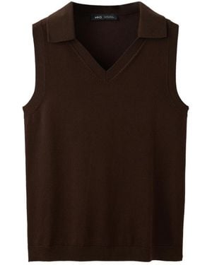 Mango V-neck Sleeveless Knit Top - Brown