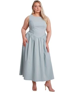 Quiz Plus Size Bengaline Drop Waist Maxi Dress - Blue