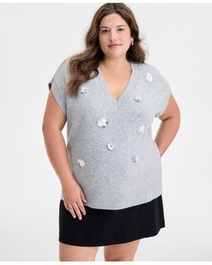 On 34th Trendy Plus Size Embellished Cap-sleeve Sweater Vest - Gray