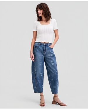 And Now This Petite Nautical Discharge Barrel Jeans - Blue
