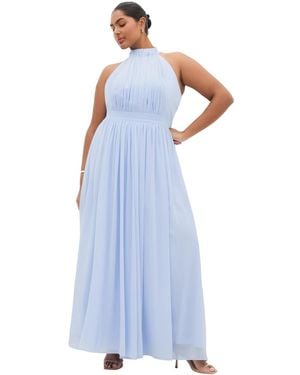 City Chic Plus Size Lucy Halter Pleat-front Maxi Dress - Blue