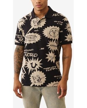 TRUE RELIGION All-over Print Short Sleeve Polo Shirt - Black
