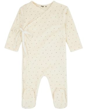 NoggiWear Kids Velour Dot Pattern Wrap Footie - Natural