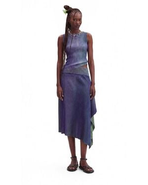 Desigual Long Iridescent Knit Skirt - Blue