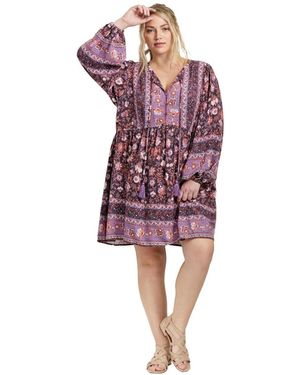 Avenue Livvy Boho Border Print Mini Dress - Red