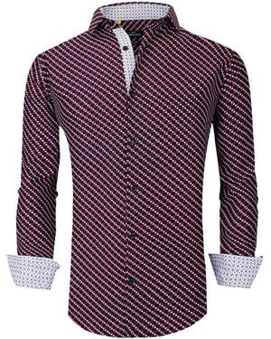 Azaro Uomo Slim Fit Business Nautical Button Down Dress Shirt - Purple