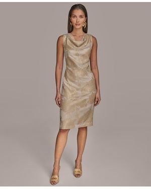 Donna Karan Sequined Cowlneck Sheath Dress - Natural