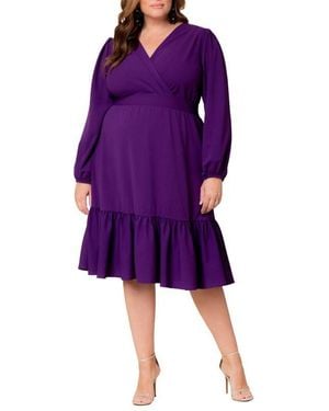Kiyonna Plus Size Portia Long Sleeve Dress - Purple