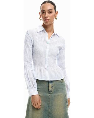 Desigual Gathered Striped Shirt - White