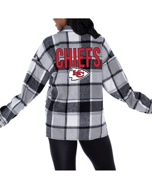 Gameday Couture Kansas City Chiefs Fieldside Fun Plaid Button-up Overshirt - White