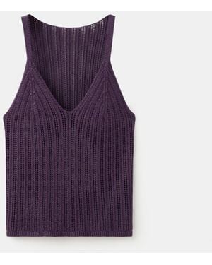 Mango Metallic Openwork Knit Top - Purple
