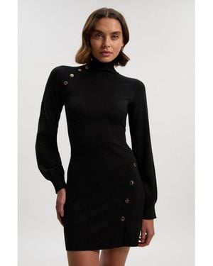 Karen Millen Viscose Blend Popper Knit Mini Dress - Black