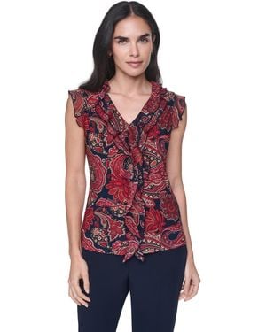 Tommy Hilfiger Sleeveless Paisley V-neck Ruffle Top - Red