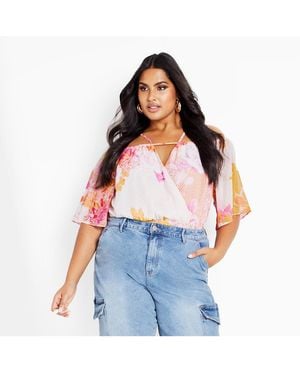 City Chic Adelina Print Top - Blue