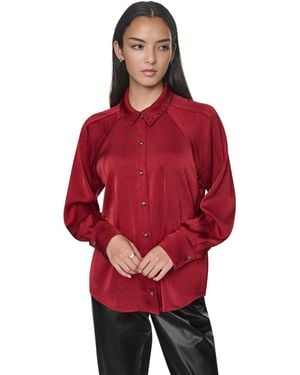 DKNY Studded-collar Raglan-sleeve Blouse - Red
