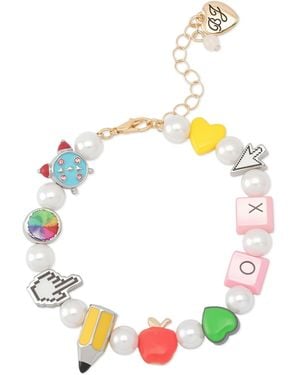Betsey Johnson Faux Stone Straight Back To School Cultivated Pearl Charm Bracelet - White
