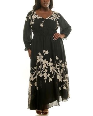 Taylor Plus Size Floral-print Elastic-waist Chiffon Maxi Dress - Black