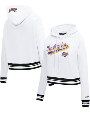 Pro Standard Los Angeles Lakers Script Tail Cropped Pullover Hoodie - White