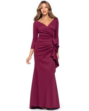 Xscape 3/4-sleeve Ruffle Long Dress - Purple