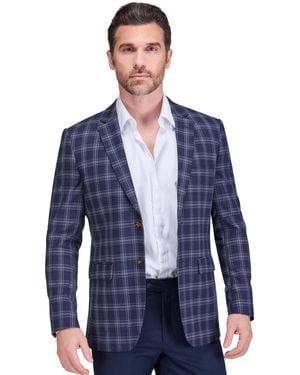 Gino Vitale Plaid Slim Fit Sportcoat Blazer - Blue