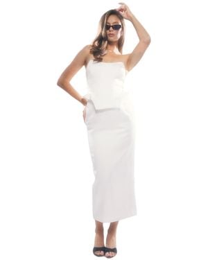 MissPap Premium Bonded Satin Corset Midaxi Dress - White