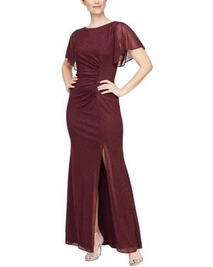 Sl Fashions Round-neck Flutter-sleeve Gown - Red