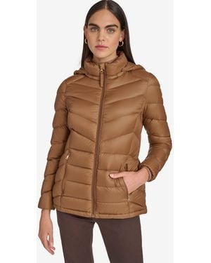 Calvin Klein Short Faux Fur Collar Puffer Jacket - Brown