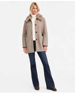 Tahari Faux-fur-collar Car Coat - White