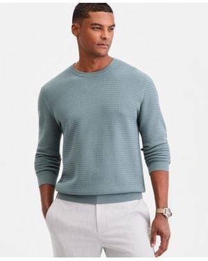 Alfani Cotton Textured Crewneck Long-sleeve Sweater - Blue