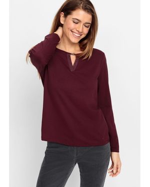 Olsen Embellished Keyhole T-shirt - Red
