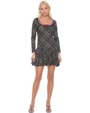 Alexia Admor Rach Plaid Scoop Neck Lace Insert Detail With Bow Dress - Gray