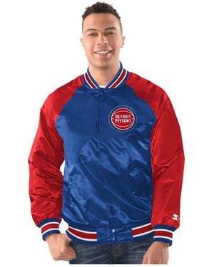 Starter Blue/red Detroit Pistons Inductee Raglan Full-snap Varsity Jacket