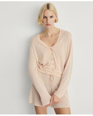 Mango Openwork Detail Pajama Cardigan - Natural