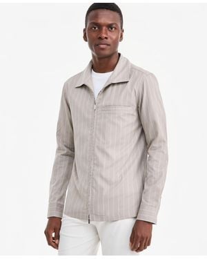 Alfani Zip Front Striped Long-sleeve Shirt - Gray