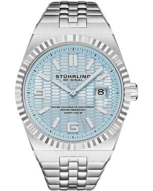 Stuhrling Original Men S Sentinel Swiss Automatic 42mm Stainless Steel Bracelet Watch - Blue