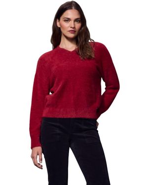 Sanctuary Feather V-neck Long-sleeve Sweater - Red