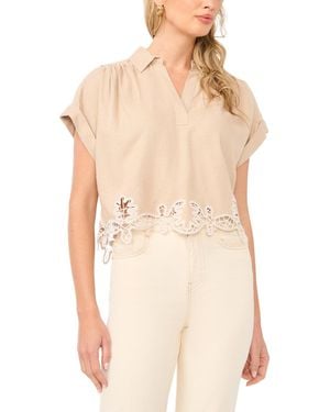 1.STATE Collared V-neck Short-sleeve Blouse - Natural