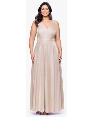 Xscape Plus Size V-neck Glitter Ball Gown - Pink