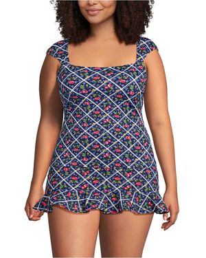 Lands' End Square Neck Underwire Tankini Top - Blue