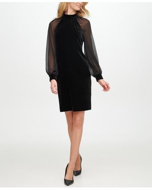macys long sleeve black dress Donna Karan New York Women's Long Sleeve Front Slit Ruched Gown