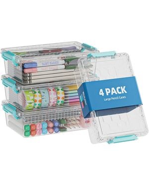 Gnuadz 4 Pack Plastic Pencil Case Clear Stackable Organizer Art Supply Storage Box Colorful - Blue
