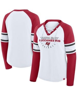 Fanatics White/red Tampa Bay Buccaneers Redzone Blitz Package Raglan Lace-up V-neck Long Sleeve T-shirt