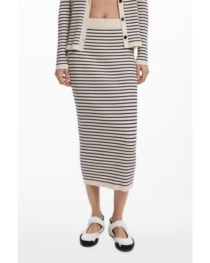 Desigual Striped Knit Midi Skirt - White