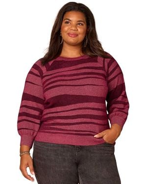 Democracy Plus Size 3/4-blouson Raglan Sleeve Stripe Sweater - Red