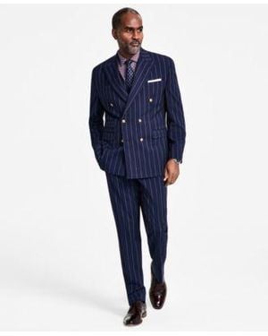 Tayion Collection Pinstriped Double Breasted Suit Separate - Blue